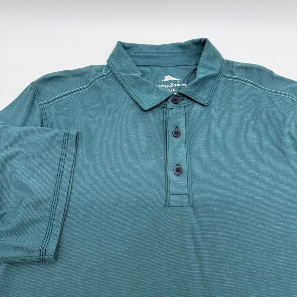 Tommy Bahama Mens Large Teal Green Heathered Tencel Short Sleeve Polo Shirt